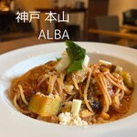 ALBA - 豚肉となすのトマトソース モッツァレラチーズのせ