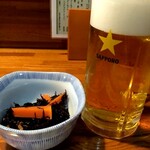 Yakitori Dubora - お通しと生ビール