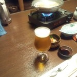 昭恋館 よ志のや - カニすきにビール！待ち遠しい時間です。