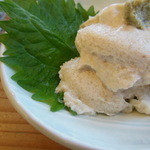 手打そば ながいけ - ねっとりモチモチした蕎麦豆腐。わさび醤油で風味を味わう。