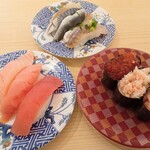 南房総やまと寿司 - まぐろ3貫　青魚3貫　彩3貫