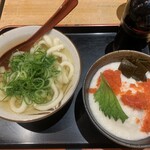 Shokujidokoro Nyu Inaba - かけうどんハーフ350、明太とろろご飯420