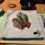 Sakuramasamune Kinenkan Sakuraen - お造り三種盛り(鯛 鮪 カンパチ)