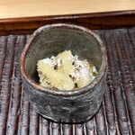 ぬま田 - 天然河豚白子　天麩羅　河豚皮　白菜　浅葱