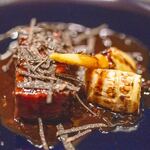Shimoyamitenae Izuru - Jan. 2024 – Hidaka Mituishi Beef Sirloin Cap, Black Truffle, Kumamoto Bamboo Shoots, Black Truffle Sauce