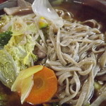 そば処 和た里 - 「鴨南ばんそば」たくさんの野菜を除いて、蕎麦麺を上にあげました。　ｈ25.12.16撮影
