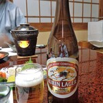 湯宿 梅ぞ乃 - 夕食（瓶ビール）