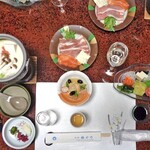 湯宿 梅ぞ乃 - 夕食（はじめに並んだ料理）