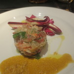 オルティージャ - 蟹、帆立、かんぱちのミルフィーユ仕立て、ラディッキョ