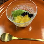 日本料理 新茶家 - 濃厚抹茶アイスにぷちぷち八朔。黒豆が抜群