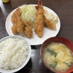 花もめん - カキ・海老フライ定食 税込み1150円　追加ヒレカツ1枚 税込み200円