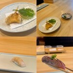 鮨ト酒 ナカニワ - のどぐろの天ぷら、ひらめの昆布締め、アジ