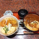 Naniwa Robata Hakkaku Dainago Yabiru Dinguten - 鶏天玉子うどん、カツ丼カレーに味噌汁セット