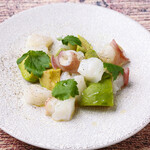 Raw octopus and avocado carpaccio