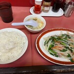 Mampuku Tei - ご飯＆ジャガイモ細切肉炒め＆スープ