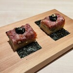 Yokohama Ushimitsu - 【鮨】厳選和牛のとろたくユッケ鮨