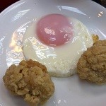 なか卯 - 朝定食目玉焼き+から揚げ+トン汁＝360円