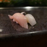 Sushi Tomi - スタートは鰤&ヤリ、鰤は血合いを削いでいます