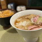 らーめん 鴨&葱 - 鴨ワンタン麺¥1,130+飲める親子丼¥270