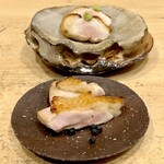 焼鳥 谷口 - ムネわさび　もも焼き　胡椒の塩漬け