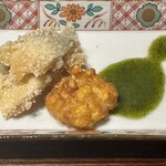 赤坂 鮨大谷 - 鮎肝醤油の白アラレ揚げと玉蜀黍