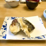 天ぷら よこい - ●三皿目
      ・ズッキーニ
      ・ヤングコーン
      ・茄子
      ・さつまいも