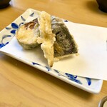 天ぷら よこい - ●三皿目
      ・ズッキーニ
      ・ヤングコーン
      ・茄子
      ・さつまいも