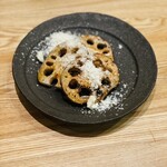 Charcoal-grilled lotus root with parmesan cheese