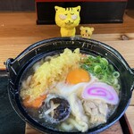 野口製麺所 - 料理写真:鍋焼きうどん750円+海老天トッピング150円