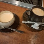 焼肉うしごろ - ホットコーヒーとなめらかプリンです。
