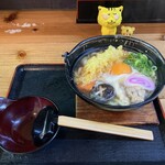 野口製麺所 - 鍋焼きうどん750円+海老天トッピング150円