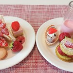 カジュアルダイニング ザ・テラス - あまおうタルト、あまおうショートケーキ、あまおうとピスタチオムース、いちごのフレジェ、いちごのクラフティ、いちごミルク