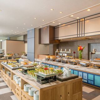 Open hotel All-you-can-eat buffet with bright light