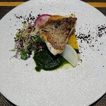 Trattoria l'mante izumi - メイン、鮮魚のポワレ、長芋のソテーと三つ葉のソース