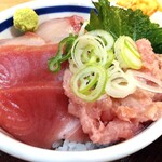 Tsukiji Shokudou Genchan - 本マグロ中落・ブリ二色丼