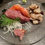 個室×鉄板居酒屋 鉄神 - 旬魚のお刺身三種盛り