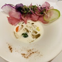 テストキッチンエイチ - たっぷり季節野菜と自家製ハムのチーズスープ