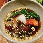 Omen Nippon - つけ汁に旬の野菜&金平ごぼう&ゴマを入れます！