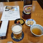 Kakunodate soba - ビールを頼むと　いぶりがっこと煎り豆をサービスしてくれました