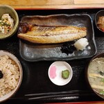 Kyou Obanzai Hannari - [2024年1月　訪問]魚御膳1000円。この日は伴助さばの酒塩焼きでした。サイズは大振りだったけど焼き置きなのか冷めていて身も絞まっていたのが残念。
