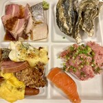 万葉庵 - 蒸し牡蠣、お寿司、ローストポーク