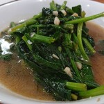 Taiwan Ryourimi Sen - 青菜炒め。クラッシュニンニクが半端ない。