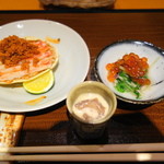 銀座おかもと - 香箱蟹。いくら、ナマコ雲丹ソースあえ