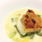 ル クロ - Xmasメニュー 平目のパート焼き酸味のあるソースブールブラン 青野菜の軽いラグー添え