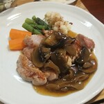 キッチン ブルー グローブ - 三元豚のローソテーのアップ