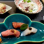 懐石 鷺風 - ヨコワと鯛のお寿司とお造り(昼懐石6,600円税込)