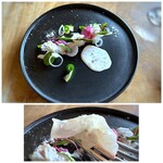 ラ パニエ ド ニーム - 真鯛は3切れ。ソースの味わいがよく一緒に頂くと美味しい。