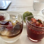 ロジェ ドール - ほうじ茶豆かん・いちごと白ワインのジュレ