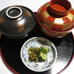 はつしろ - 烏賊会席。〆のお食事はミニ烏賊丼とアラのお味噌汁(2013/09)