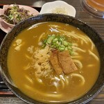 長命うどん - 天かす、甘い揚げ、刻みネギのトッピング